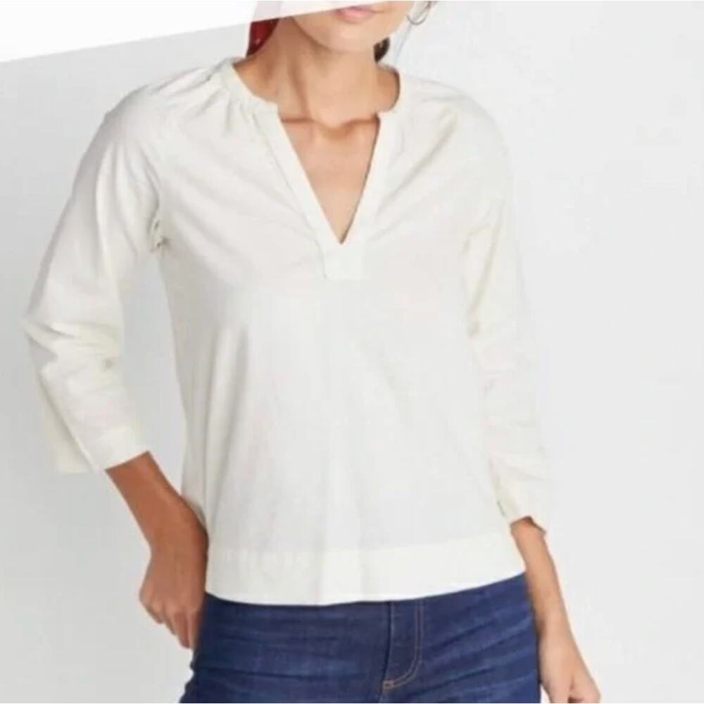 Marine Layer Lenora Cream 100% Cotton Popover Blouse XS Minimalist